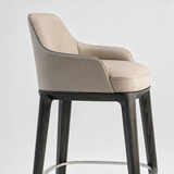 White Wax Wood Bar Stool with Linen Padded Seat - Contemporary High Chair