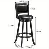 Set of 2 Black Swivel Bar Stools - Faux Leather Upholstery with Solid Wood Legs