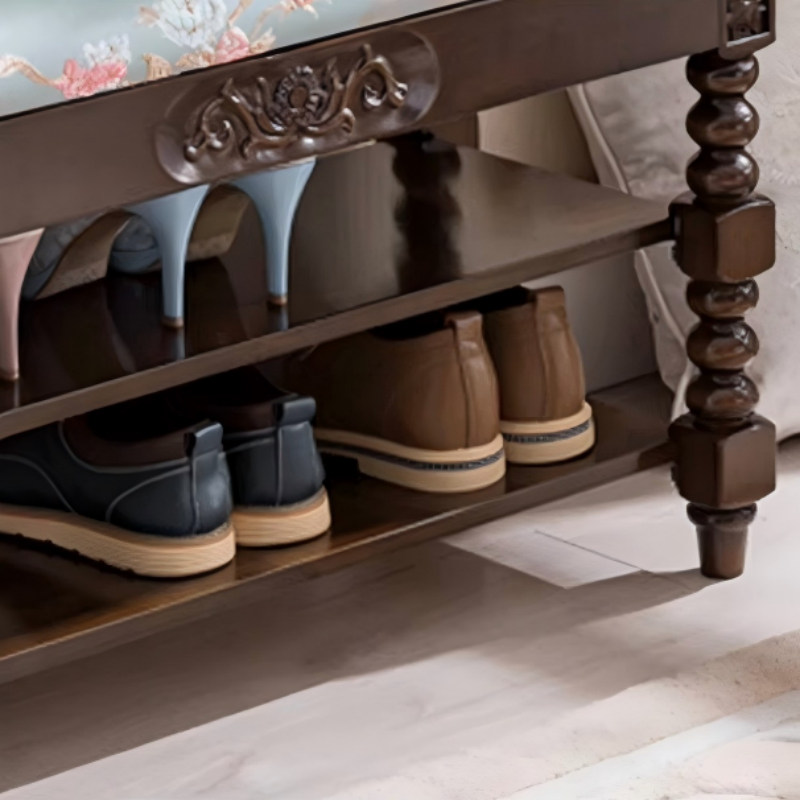 Vintage Floral Upholstered Shoe Storage Bench