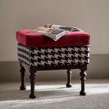 Retro Velvet & Houndstooth Ottoman Mid-Century Accent Footstool