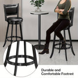 Set of 2 Black Swivel Bar Stools - Faux Leather Upholstery with Solid Wood Legs