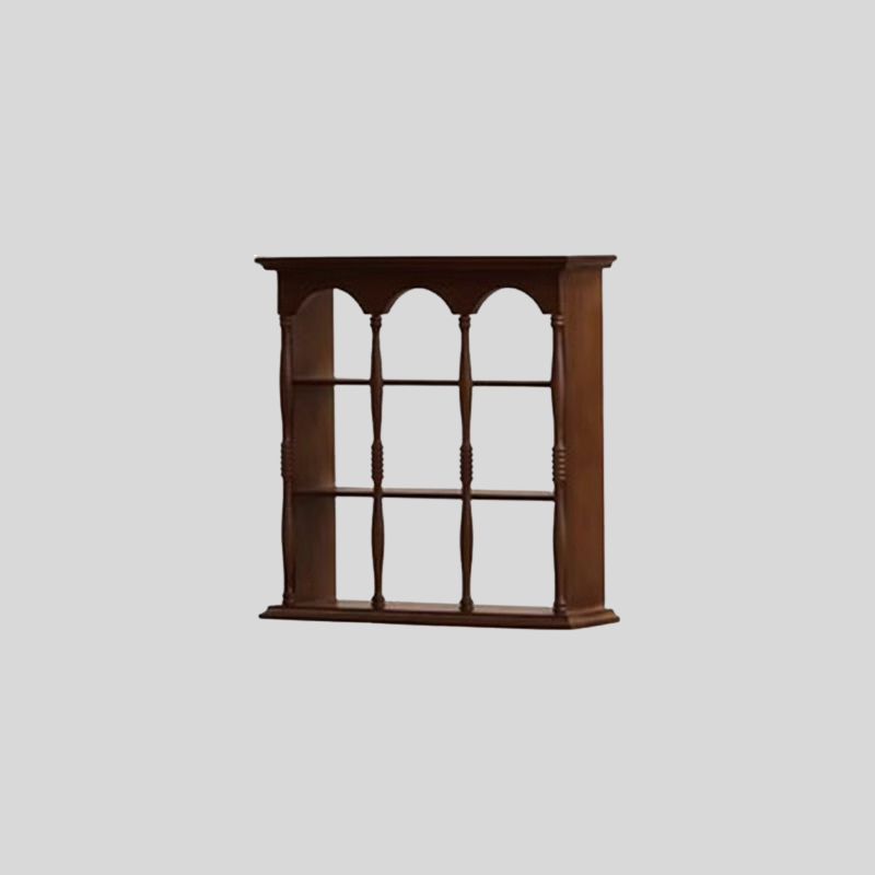 Vintage Solid Wood Wall Shelf – Arched Display Rack with Turned Columns