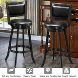 Set of 2 Black Swivel Bar Stools - Faux Leather Upholstery with Solid Wood Legs