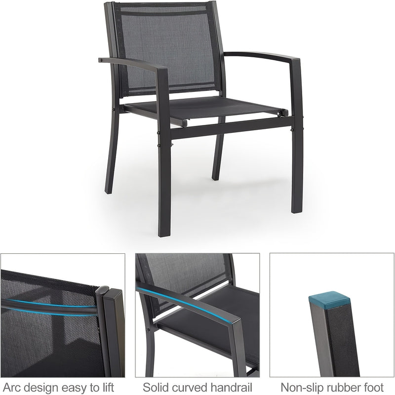 3-Piece Textilene Outdoor Patio Furniture Set – Weather-Resistant Chairs with Tempered Glass Table