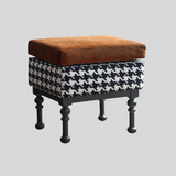 Retro Velvet & Houndstooth Ottoman Mid-Century Accent Footstool