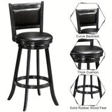 Set of 2 Black Swivel Bar Stools - Faux Leather Upholstery with Solid Wood Legs