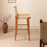 Scandinavian Handwoven Rope Bar Stool – Natural Solid Wood Counter Chair