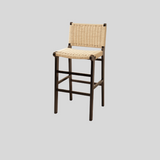 Scandinavian Handwoven Rope Bar Stool – Natural Solid Wood Counter Chair