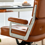 Mid-Century Lobby Chair Executive Office Chair – Adjustable Swivel Leather Desk Chair with Aluminum Base