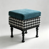 Retro Velvet & Houndstooth Ottoman Mid-Century Accent Footstool