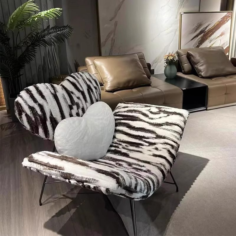 Heart-Shaped Lounge Chair – Modern Statement Accent Chair with Zebra Print & Plush Heart Cushion