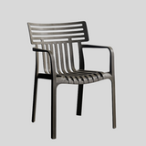 Contemporary Slatted Outdoor Dining Chair – Stackable Armchair for Patio, Café & Restaurant