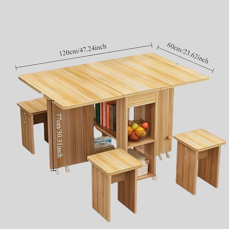 Folding Extendable Dining Table Set with Storage Shelves and 4 Stools