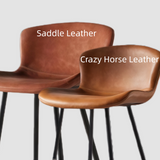 Modern Leather Upholstered Bar Stool with Carbon Steel Frame | Ergonomic High Stool in Crazy Horse or Saddle Leather