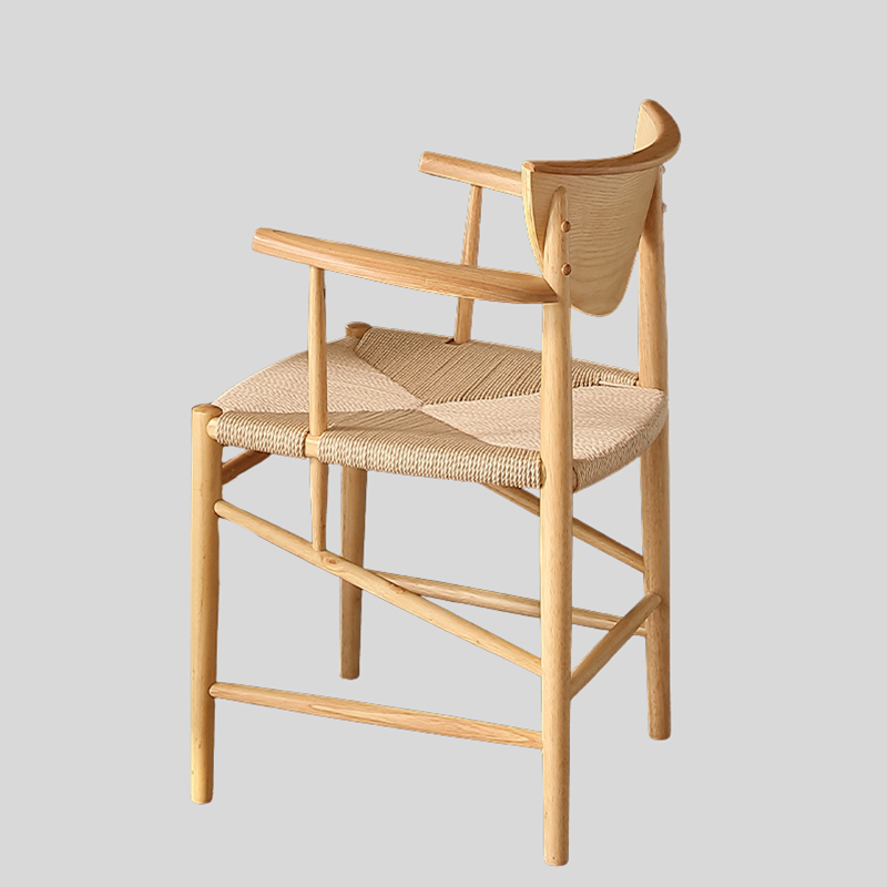 Nordic Solid Wood Dining Chair – Curved Backrest Armchair