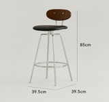 Mid-Century Minimalist Steel Frame Bar Stool with Wooden Backrest & Soft PU Seat
