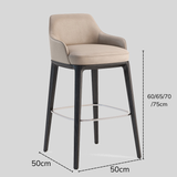 Nordic-Style Bar Stool with Curved Armrest – Ultra-Fiber Leather / Linen Fabric Options & Solid Wood Frame