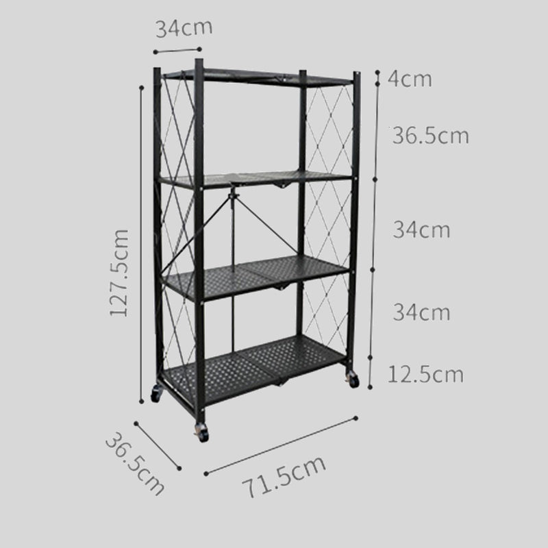 Foldable Metal Storage Shelf with Wheels – 4-Tier Heavy-Duty Rolling Rack for Kitchen, Office, Living Room, or Garage