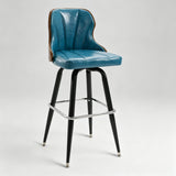 Swivel Bar Stool – Oil-Wax Leather, Metal Frame & Solid Wood Panels
