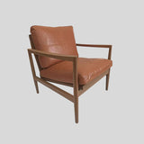 Mid-Century Modern Solid Wood Leather Armchair – Premium Tan Upholstery