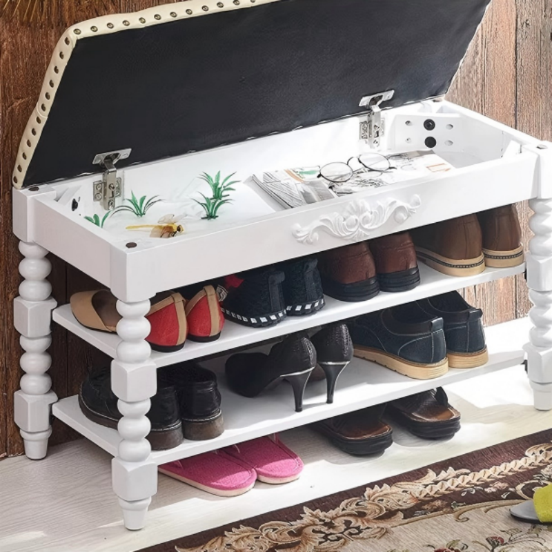 Vintage Floral Upholstered Shoe Storage Bench