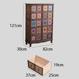 Vintage Mediterranean Ceramic Tile Drawer Cabinet – Handcrafted Solid Wood Storage Chest