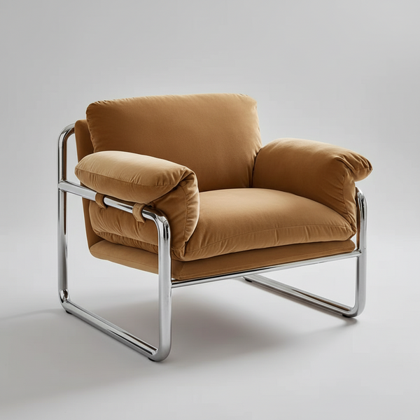 Modern Retro Lounge Armchair with Chrome Frame