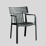Contemporary Slatted Outdoor Dining Chair – Stackable Armchair for Patio, Café & Restaurant