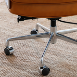 Mid-Century Lobby Chair Executive Office Chair – Adjustable Swivel Leather Desk Chair with Aluminum Base