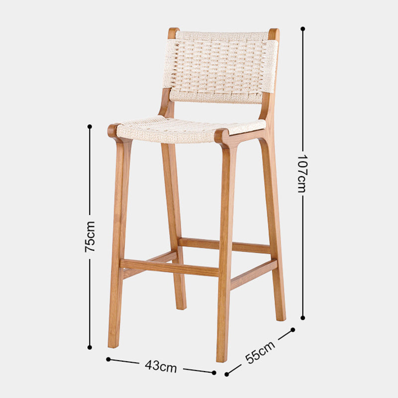 Scandinavian Woven Bar Stool – Solid Wood & Natural Rope Seat