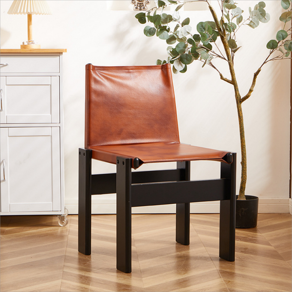 Modern Leather Sling Chair with Wooden Frame