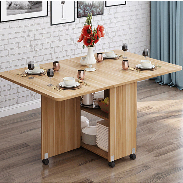 Foldable Drop Leaf Dining Table with Storage Shelves & Wheels – Space-Saving Convertible Table for Small Apartments