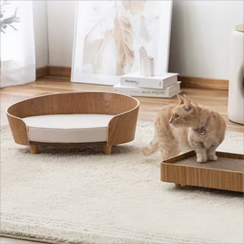 Modern Wooden Pet Bed with Detachable Cushion