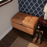 Tufted Faux Leather Storage Ottoman Bench with Handle