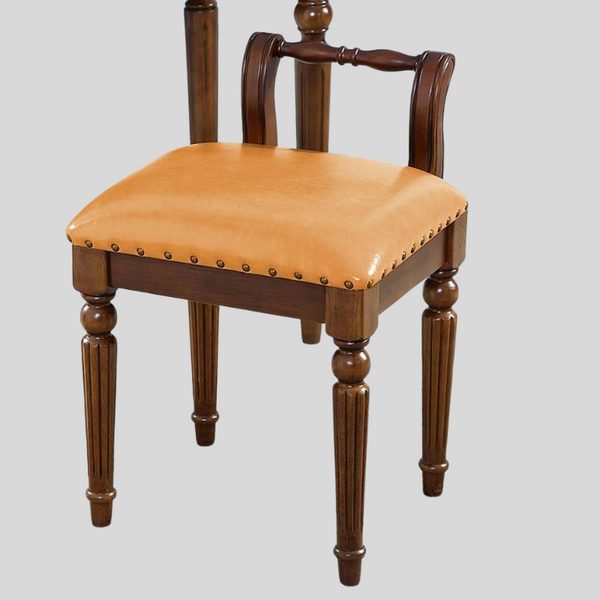 Vintage Solid Wood Vanity Chair – Hand-Carved European Accent Stool