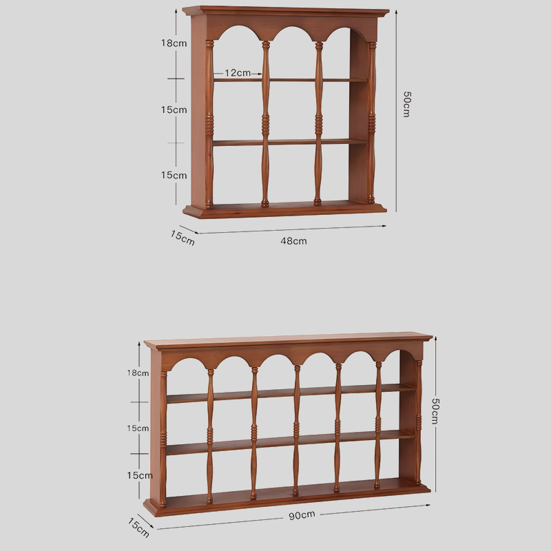 Vintage Solid Wood Wall Shelf – Arched Display Rack with Turned Columns