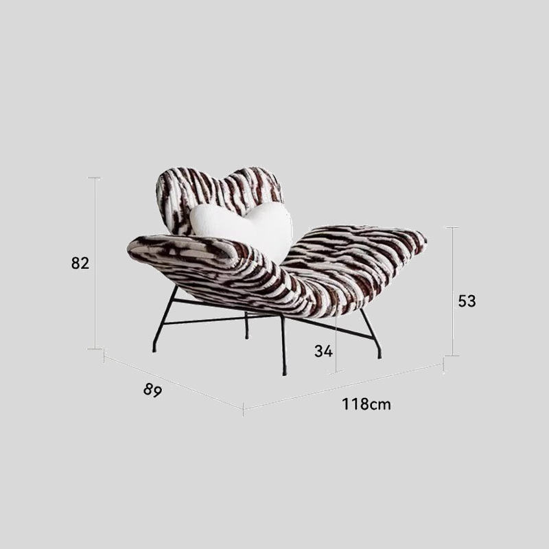 Heart-Shaped Lounge Chair – Modern Statement Accent Chair with Zebra Print & Plush Heart Cushion