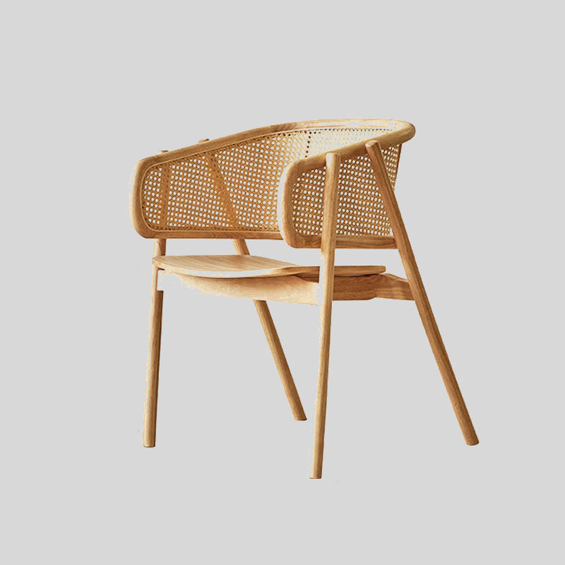 Contemporary Rattan Armchair with Solid Wood Frame