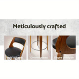 Set of 2 Mid-Century Modern Walnut Bar Stools - 360° Swivel PU Leather Seat with Chrome Footrest