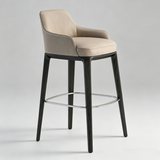 White Wax Wood Bar Stool with Linen Padded Seat - Contemporary High Chair