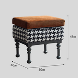 Retro Velvet & Houndstooth Ottoman Mid-Century Accent Footstool
