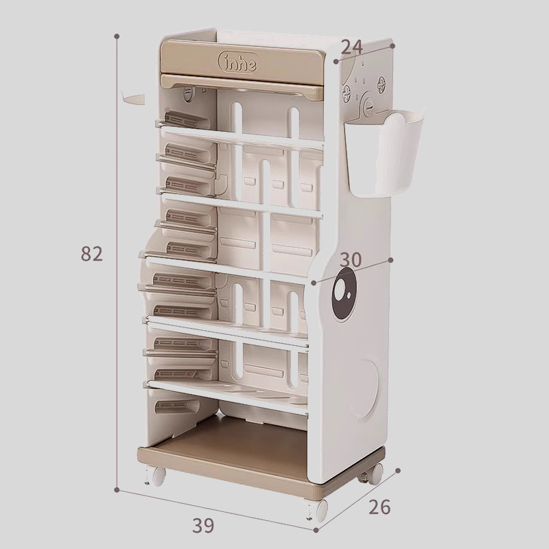 Children’s Multi-Tier Rolling Bookshelf – Cute Cartoon Storage Rack with Adjustable Shelves & Side Pockets