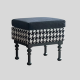 Retro Velvet & Houndstooth Ottoman Mid-Century Accent Footstool