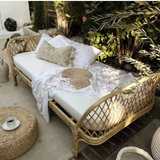 Nordic-Style Handwoven Rattan Daybed Sofa with Cushion (Multiple Sizes)