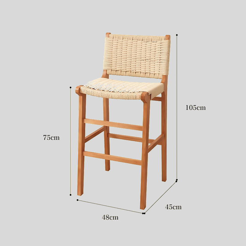 Scandinavian Handwoven Rope Bar Stool – Natural Solid Wood Counter Chair