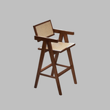 Mid-Century Modern Rattan and Wood Bar Stool with Armrests