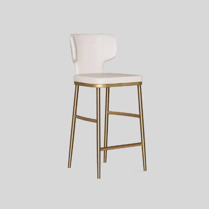 Modern Leather Bar Stool with Footrest, Black Four-Legged Base, and Low Back