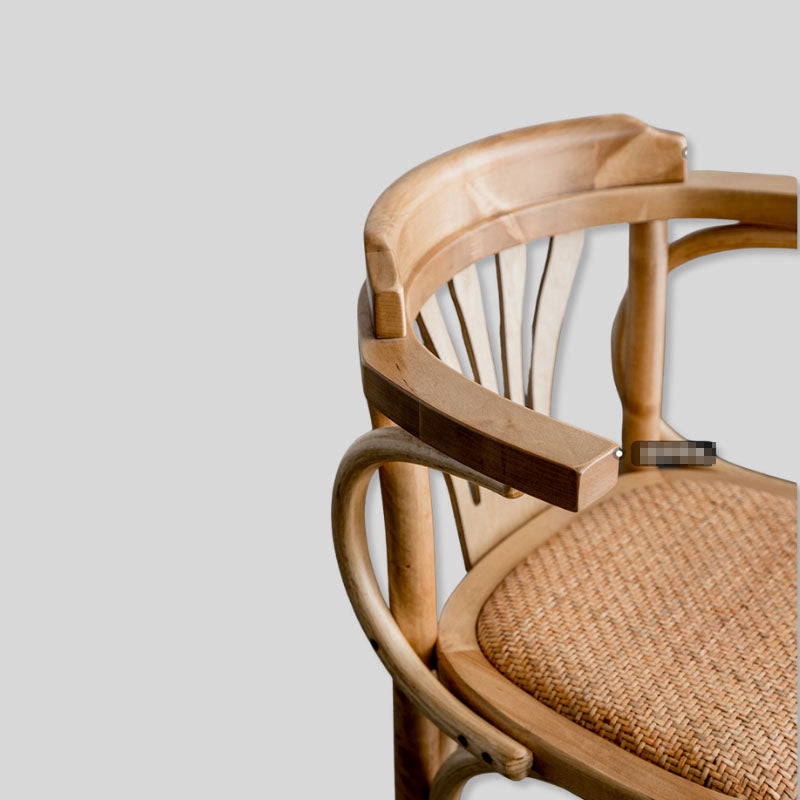 Vintage Mid-Century Wooden Chair with Rattan Backrest