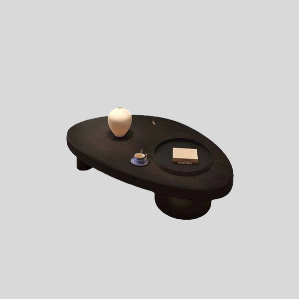 Contemporary Pebble-Shaped Coffee Table – Solid Wood & Metal Base