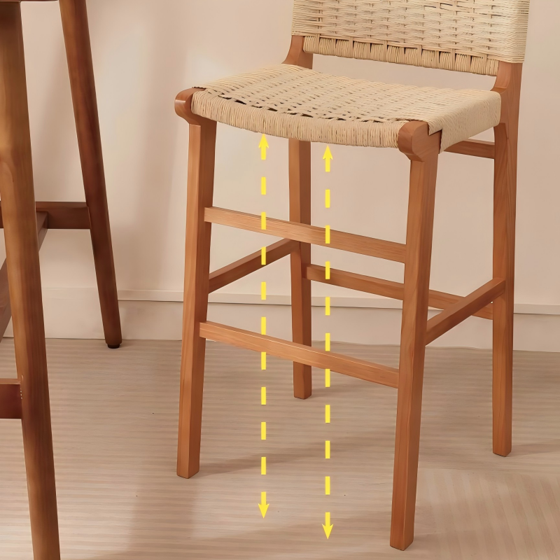 Scandinavian Handwoven Rope Bar Stool – Natural Solid Wood Counter Chair